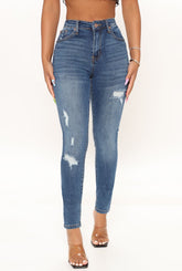 Tabitha Mid Rise Ripped Skinny Jeans - Medium Blue Wash Ins Street